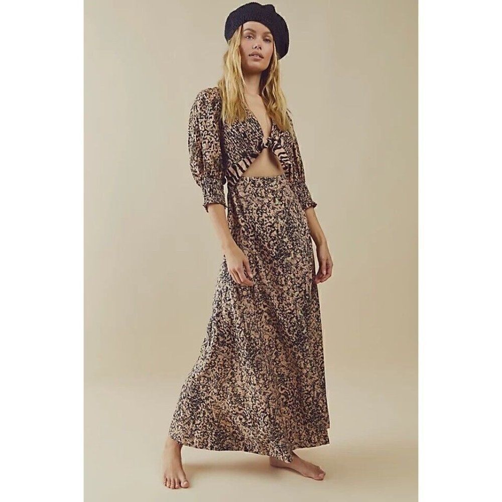 NWT FREE PEOPLE Sz XL STRING OF HEARTS PRINTED MAXI DRESS